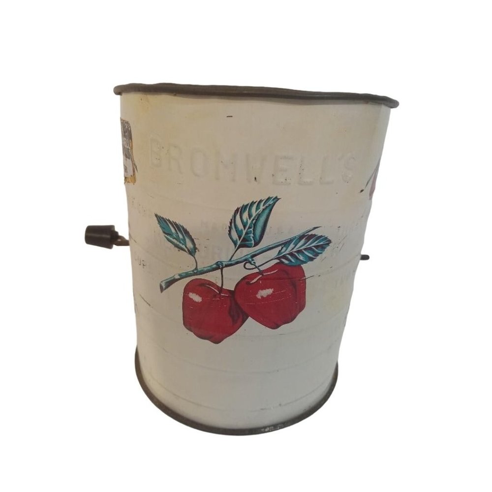 Bromwells Flour Sifter Measuring 3 Cup Metal Apple Design Black Handle Farmhouse